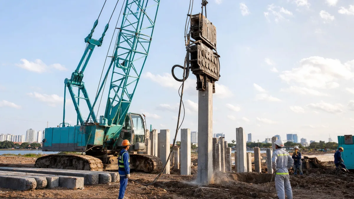 Ép cọc bê tông búa rung